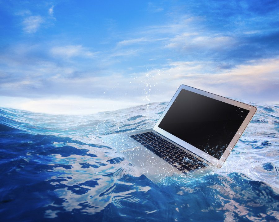 laptop in water
